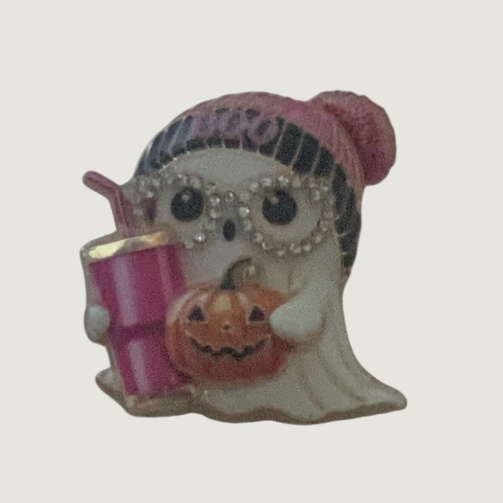 Boujee Ghost Enamel Pin Brooch Pink Tumbler Cup Pumpkin Halloween Rhinestone